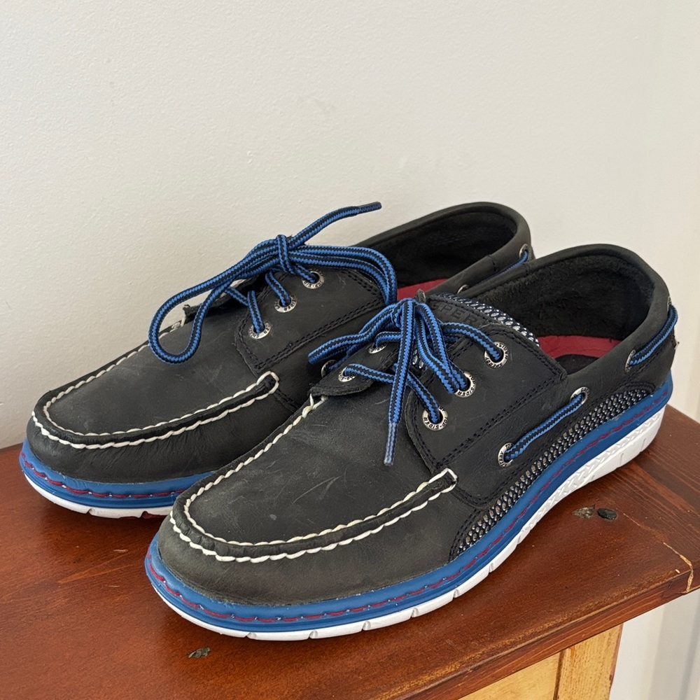 Sperry Men's Black and Blue Boat Shoes 7.5